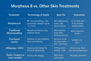 How Often Can I have Morpheus 8? 2 Table to show benefits of Morpheus 8 Thetford compared to other skin treatments